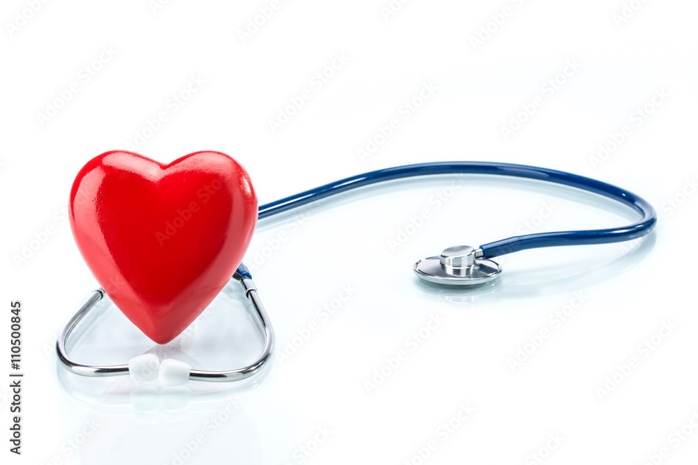 Red heart with stethoscope isolated on white background Red heart with stethoscope isolated on white background