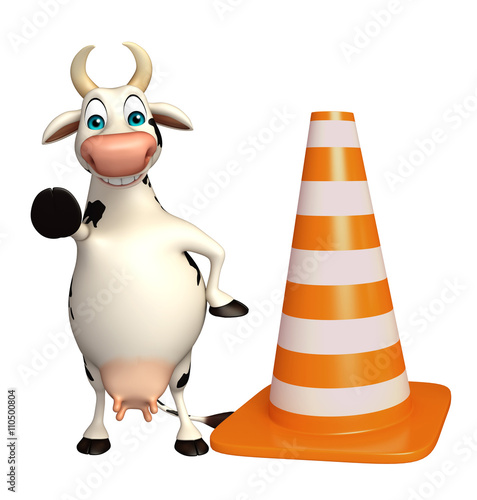 cute Cow cartoon character with construction cone