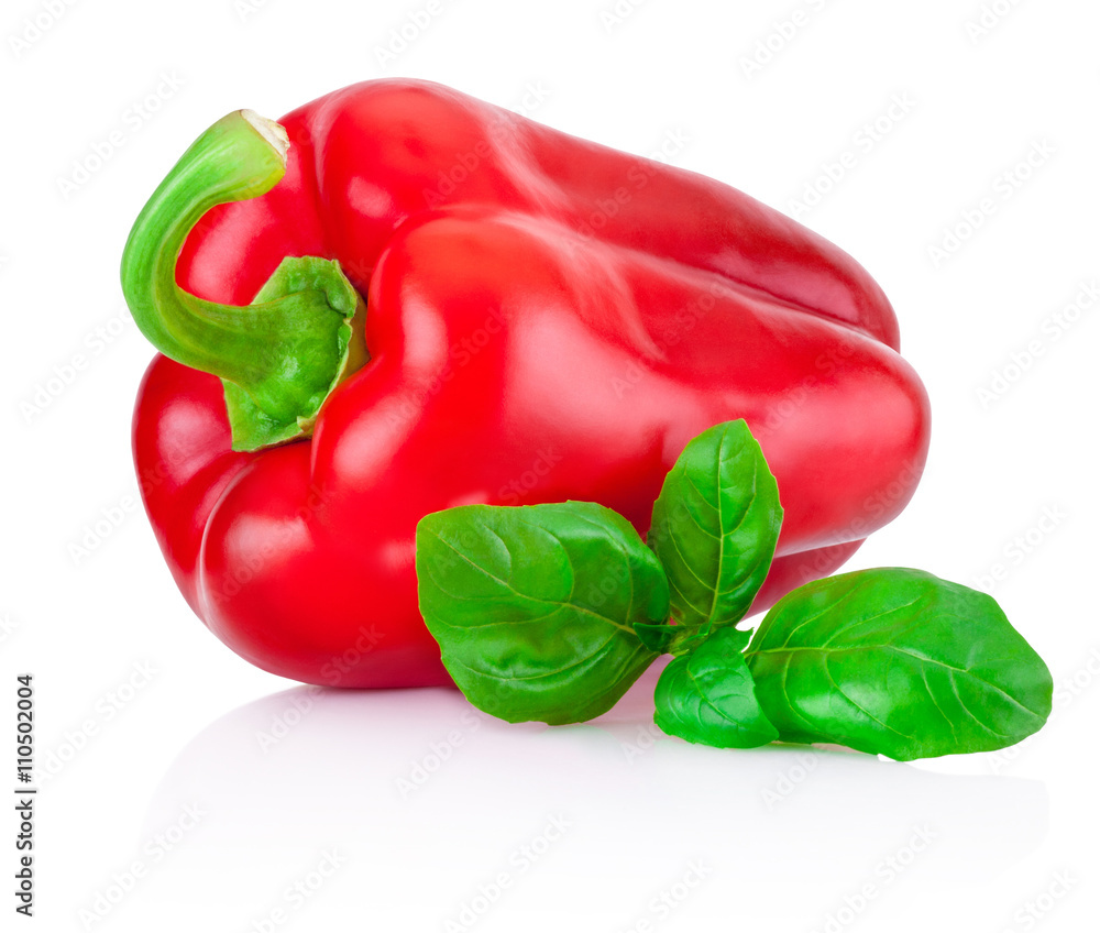 Red pepper isolated with leaf on a white background Red pepper isolated with leaf on a white background