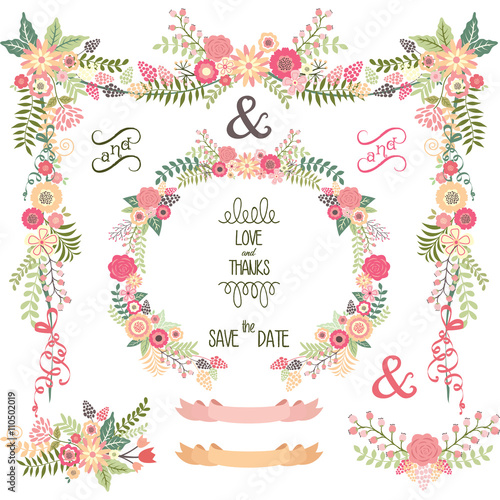 Wedding Floral Elements,Banner,Save the Date