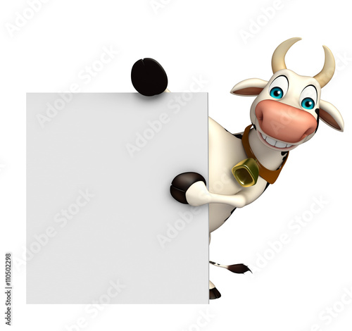 fun Cow cartoon character with white board © visible3dscience