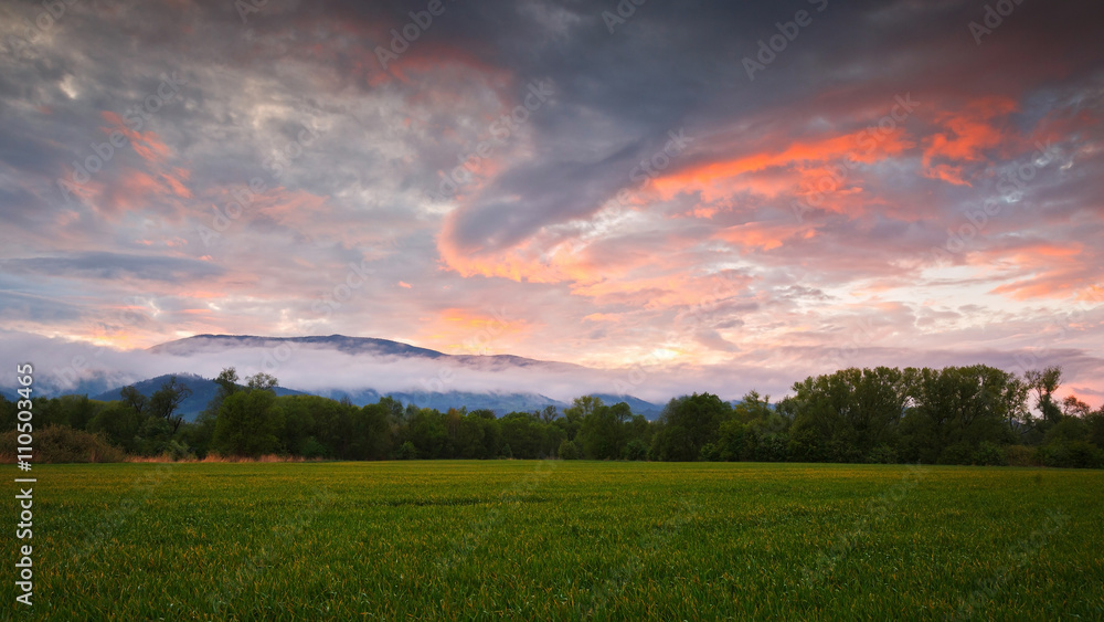 Fields and mountains in Turiec region, central Slovakia.