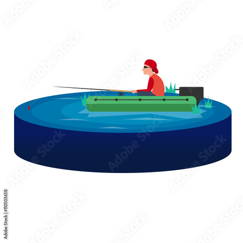 Fishing concept. Fishing on the boat, flat style. Fishing set.