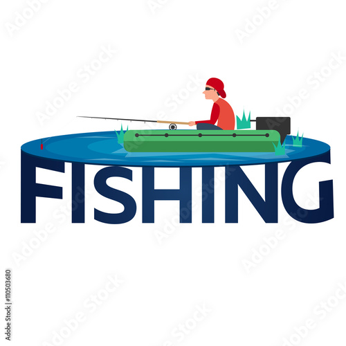 Fishing concept. Fishing on the boat, flat style. Fishing set.