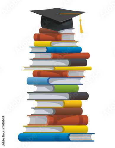 Books and mortar board.
High pile of books and mortar board symbolizing graduation. Vector available.
