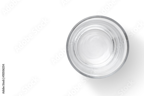 Top view of empty glass cup isolated on white background