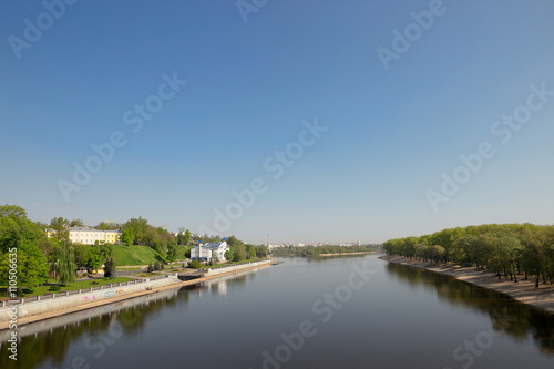 Sozh river embankment near the Palace and Park Ensemble in Gomel, Belarus.