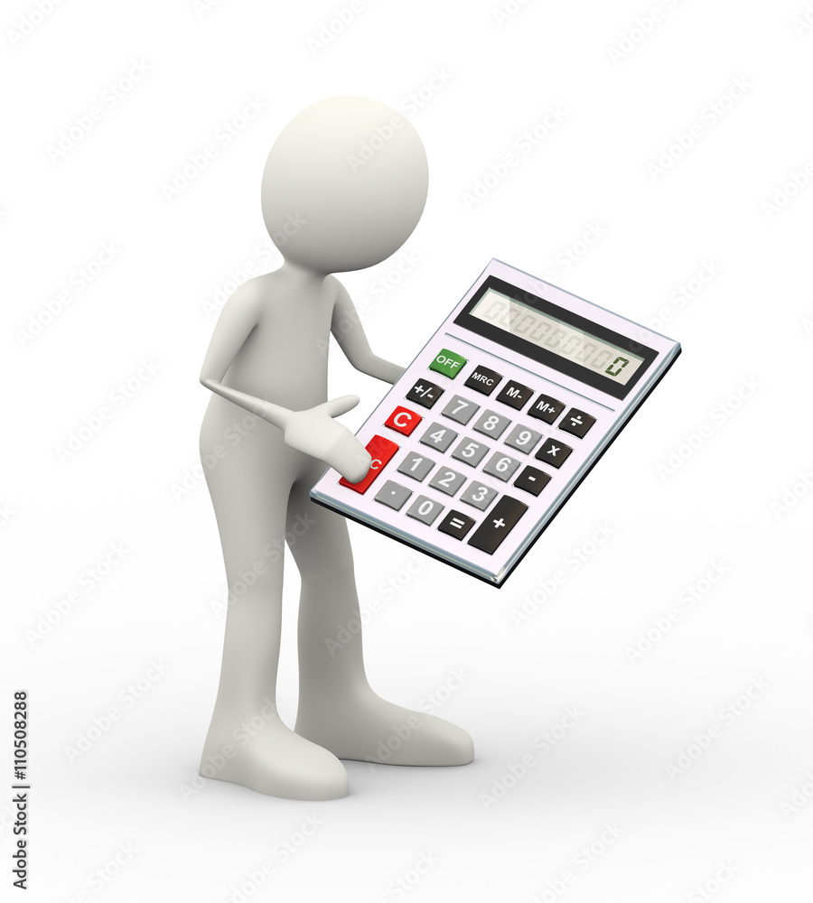 3d man working with calculator 3d man working with calculator
