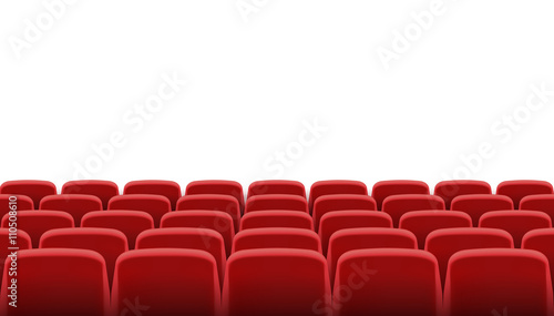 Rows of red cinema or theater seats