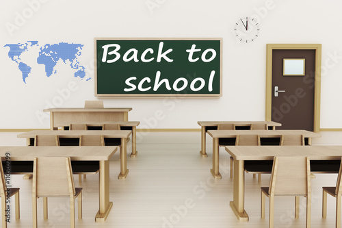 Empty classroom, 3d illustration, Back to school