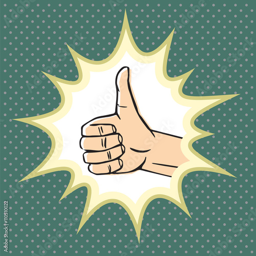 Thumbs up gesture (like symbol). Hand sign with pop explosion