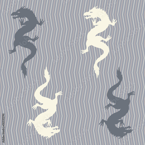 Seamless pattern with dragon silhouettes