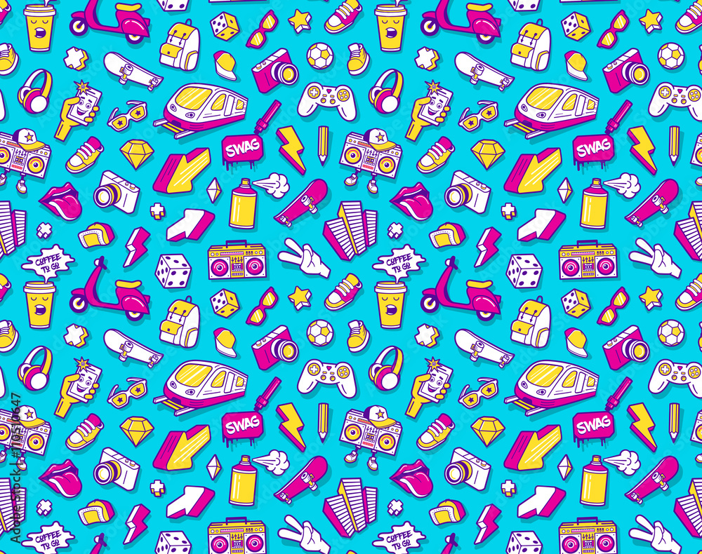 Naklejka Graffiti bezszwowy wzór z kreskowym ikona kolażem