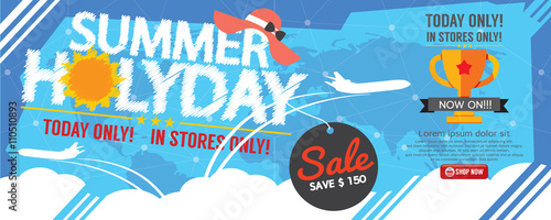 Summer Holiday Sale Banner 1500x600 Pixel Vector Illustration.