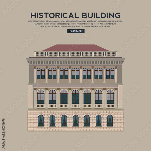 Historical building facade highly detailed and colored. Vector illustration.