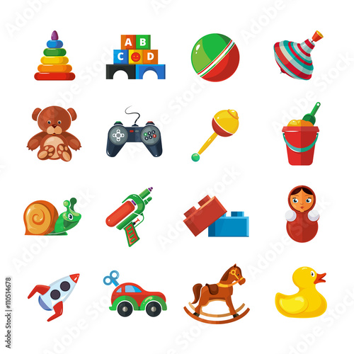 Toys icons for kids isolate on white background.