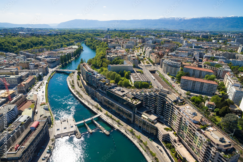 Aerial view of  Geneva city in Switzerland