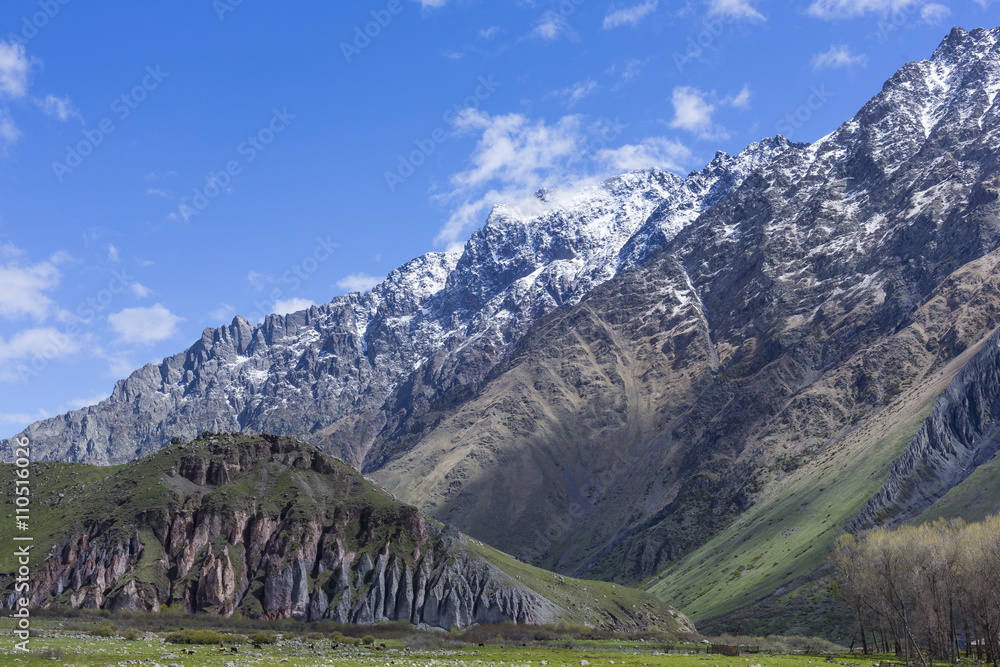 Mountain landscape in Georgia Kaukaz with beautiful sky