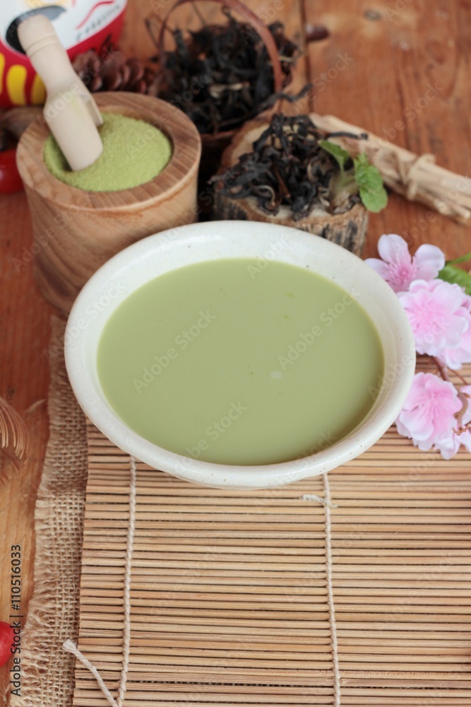 Japanese matcha green tea and green tea powder. Japanese matcha green tea and green tea powder.