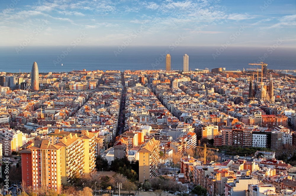 Fototapeta premium Panoramic view of Barcelonain summer day in Spain