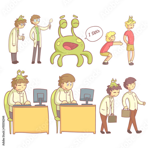 People And Sloth Illustration