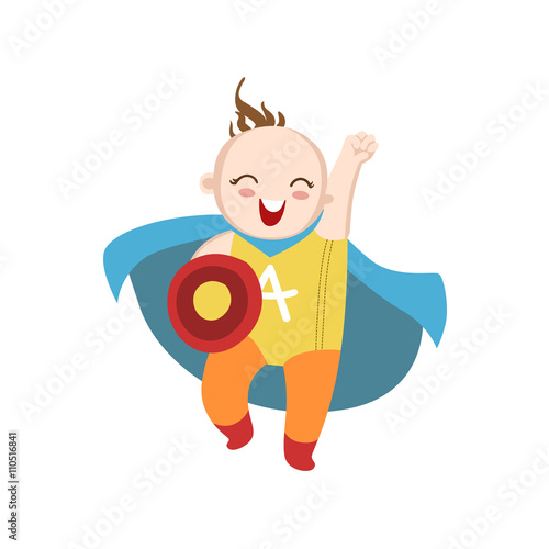 Boy Dressed As Superhero With Shield