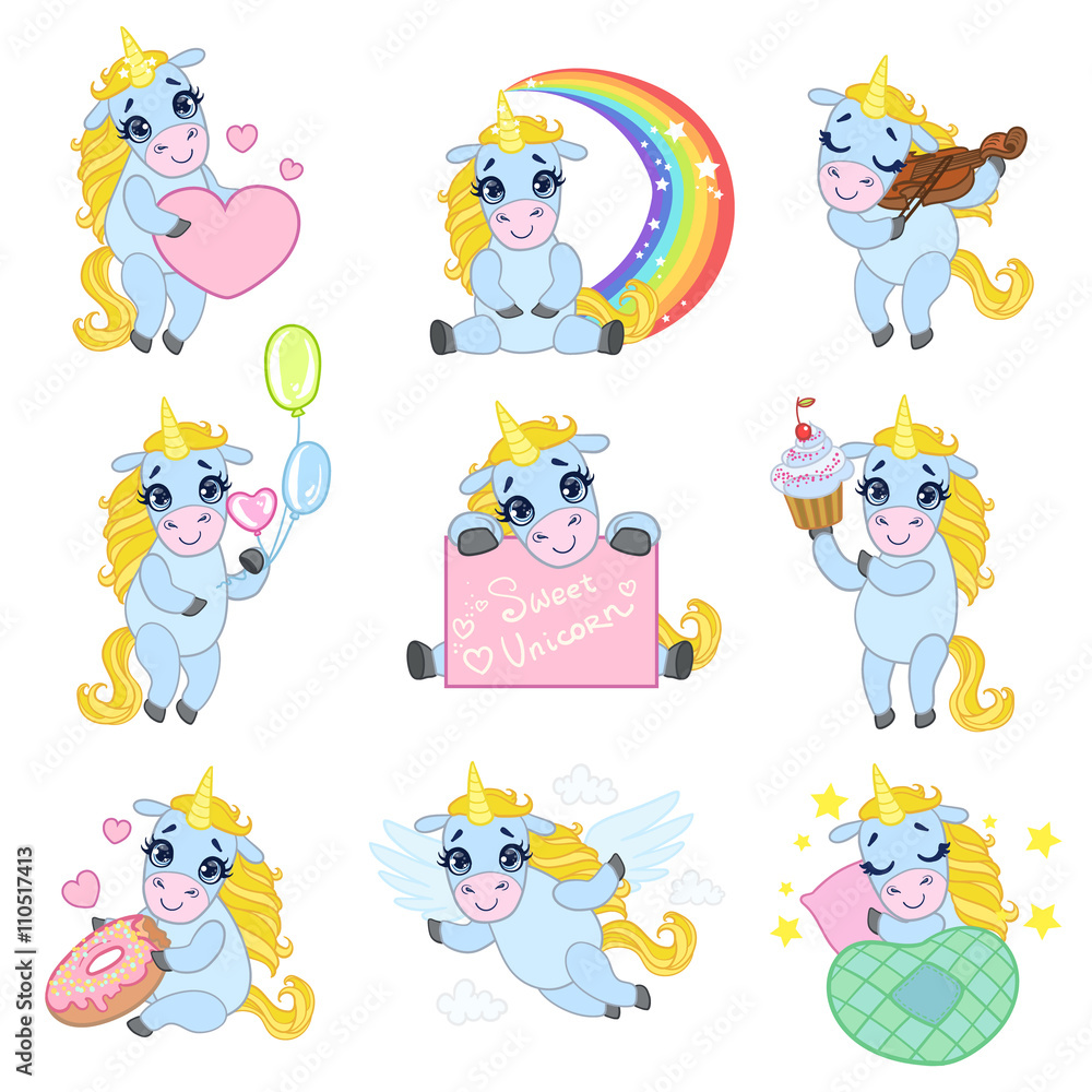 Cute Unicorn Cartoon Set