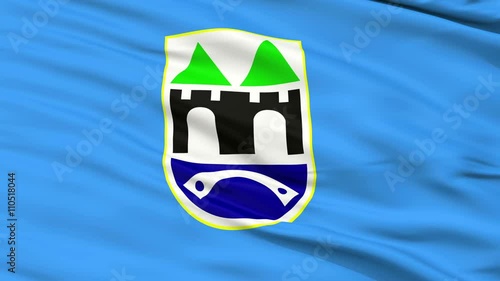 Sarajevo Capital City Flag of Bosnia and Herzegovina, Close Up Realistic 3D Animation, Seamless Loop - 10 Seconds Long photo