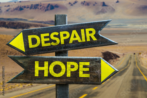 Photography Hope - Despair crossroad in a desert background