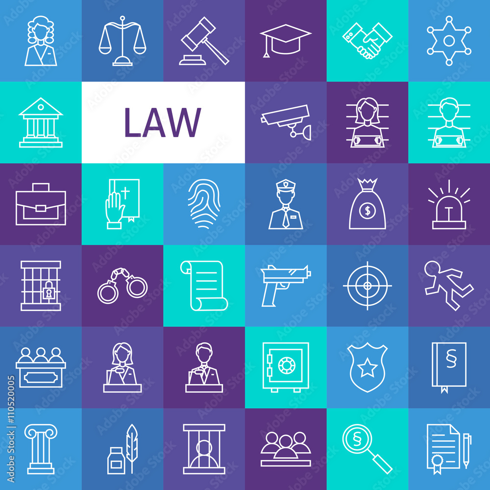 Vector Line Art Law and Justice Icons Set Vector Line Art Law and Justice Icons Set