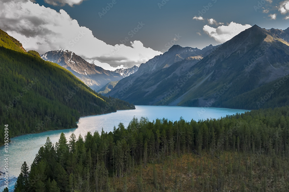 Kucherla lake beginning from Kucherla glacier near Beluha peak, Altai, Russia