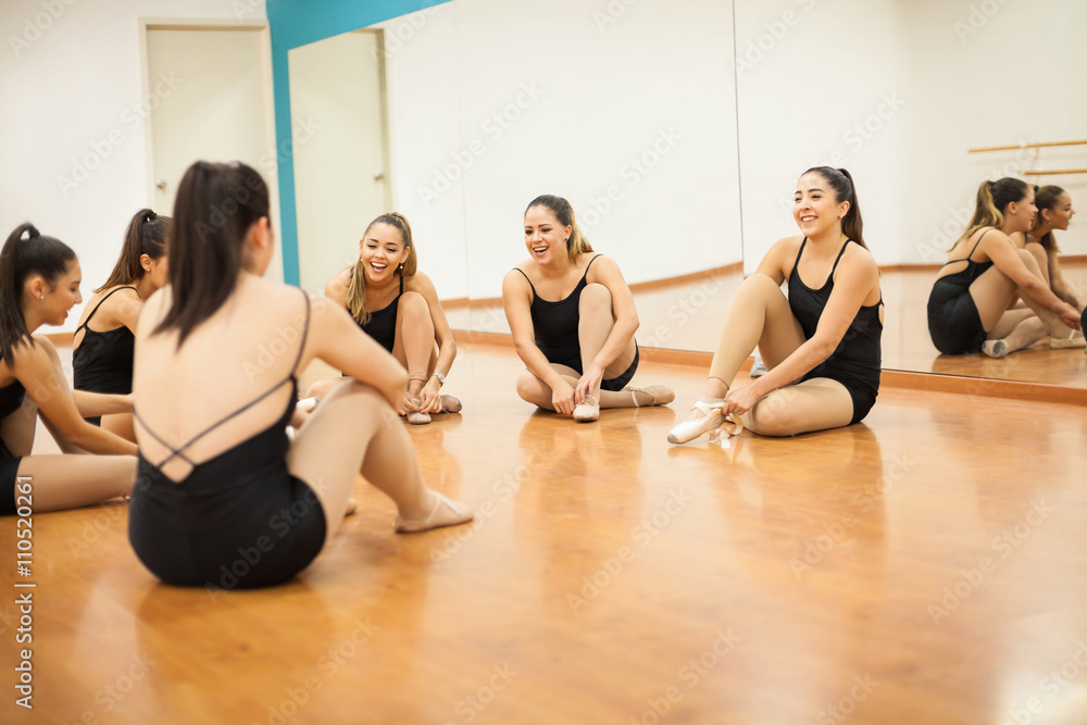 Dancers getting ready and having fun Dancers getting ready and having fun