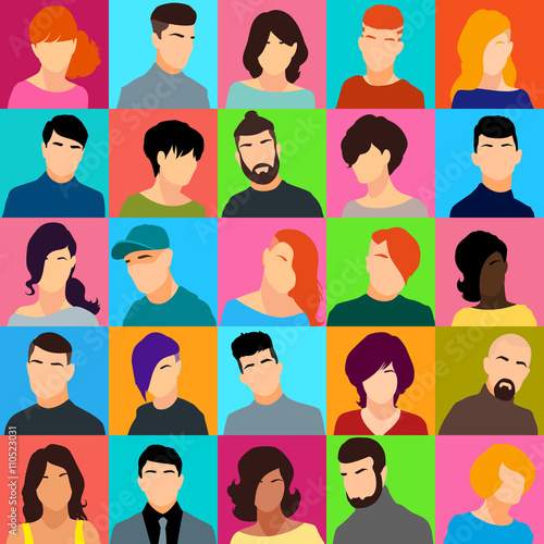 Set of female and male heads.