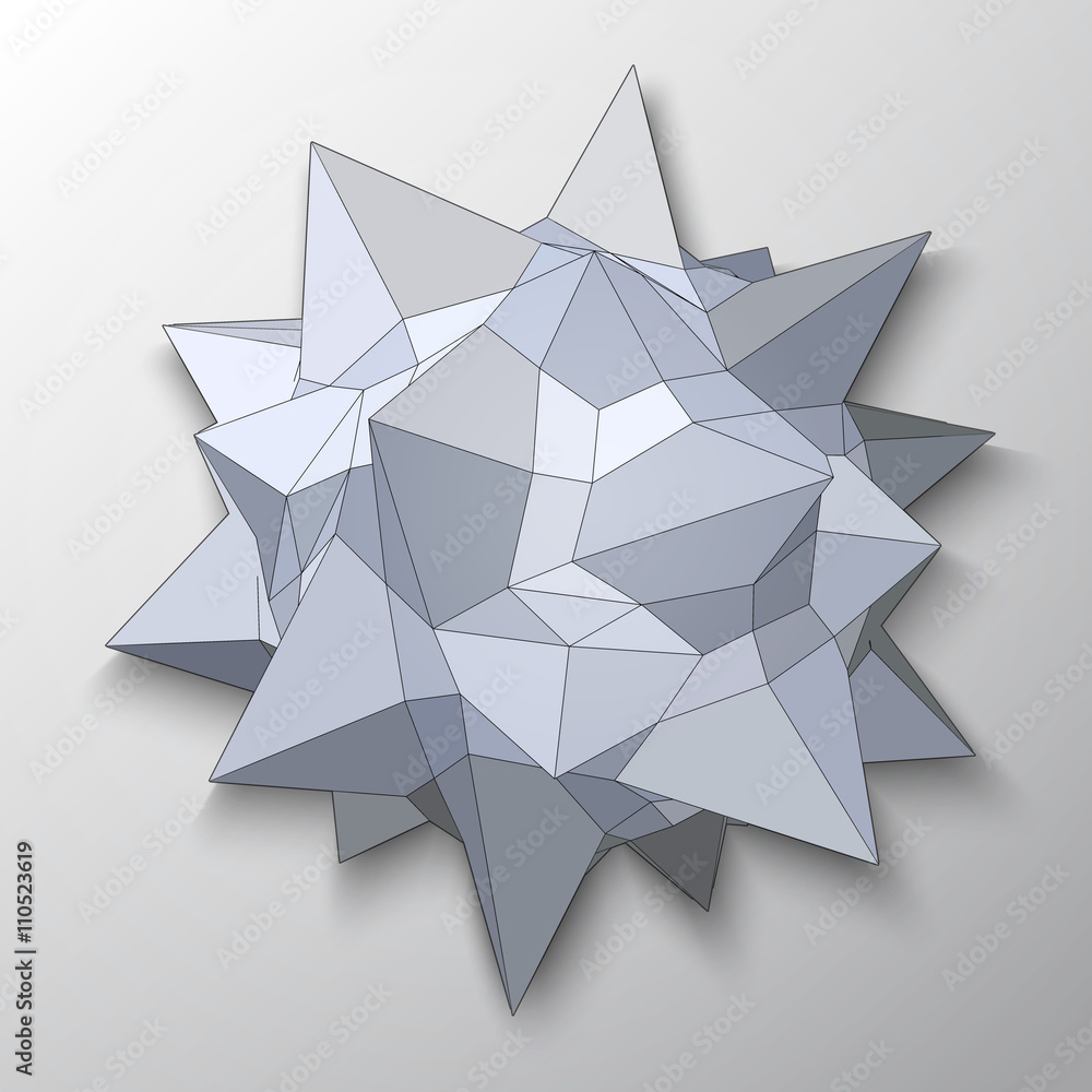 3D low polygon, star-like object. Vector geometric. 3D low polygon, star-like object. Vector geometric.