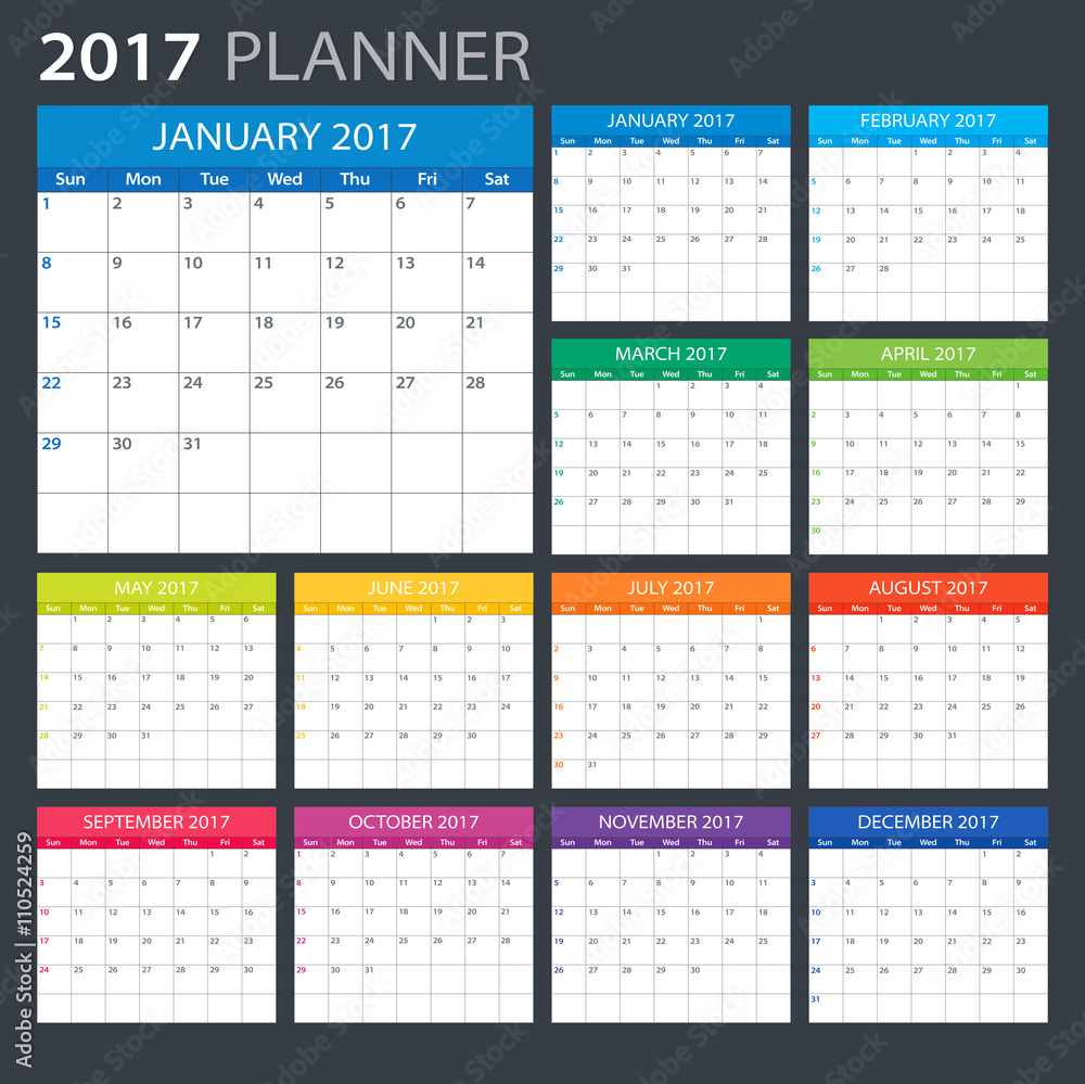 2017 Planner - illustration
Vector template of 2017 calendar/planner
2017 Planner - illustration
Vector template of 2017 calendar/planner