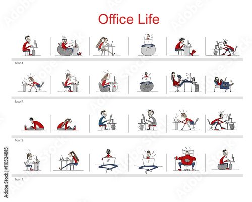 Programmers at work, office life, sketch for your design