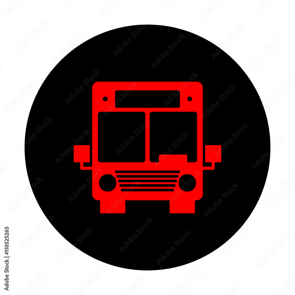 Bus sign. Red vector icon