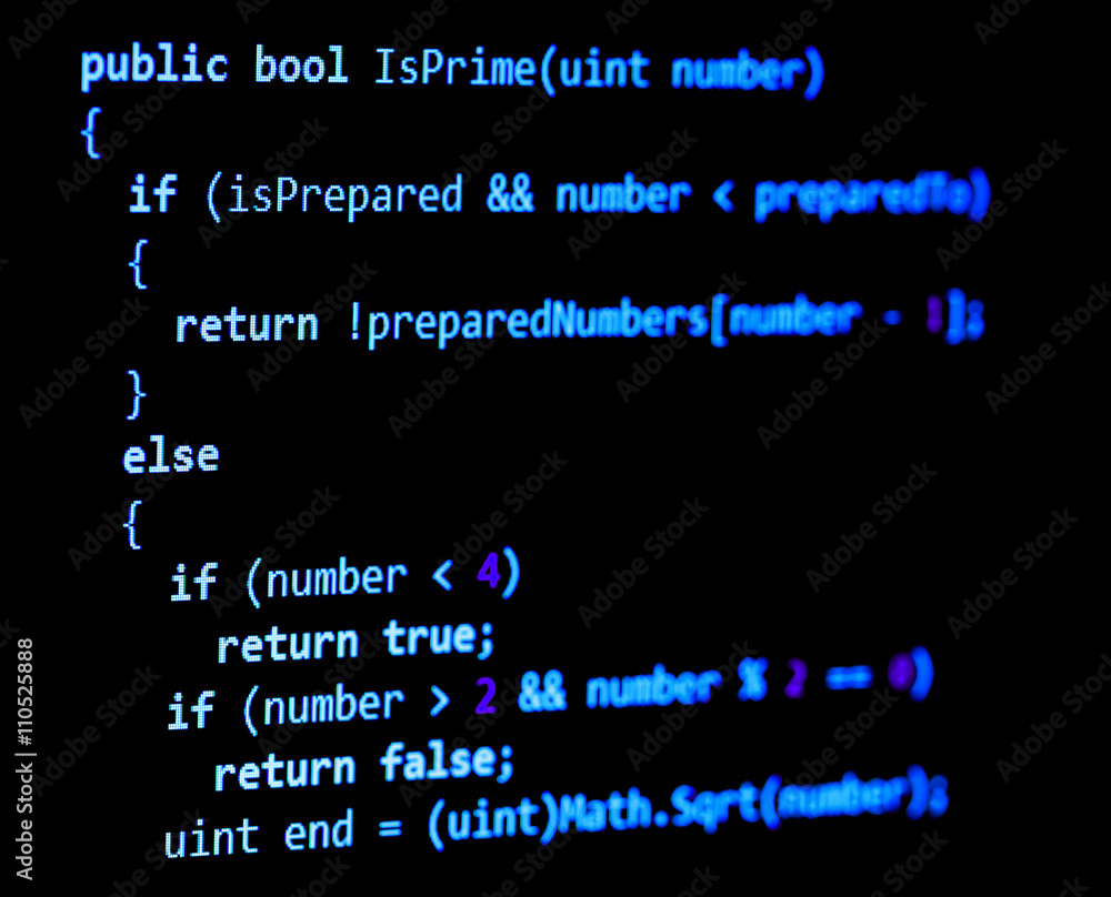 Programming code - blue color, written in C# language syntax Stock-Foto ...
