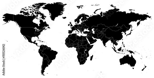 Black World Map - illustrationHighly detailed contour of world map.