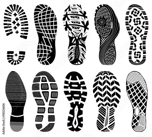 Shoe tracks - IllustrationCollection of highly detailed footprints: shoes, sneakers, boots, slippers 