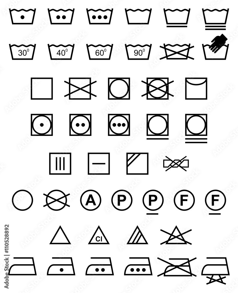 Laundry icons - Illustration Vector Set of Laundry, Washing, Drying,  Bleach, Ironing, Rinsing icons Stock Vector | Adobe Stock