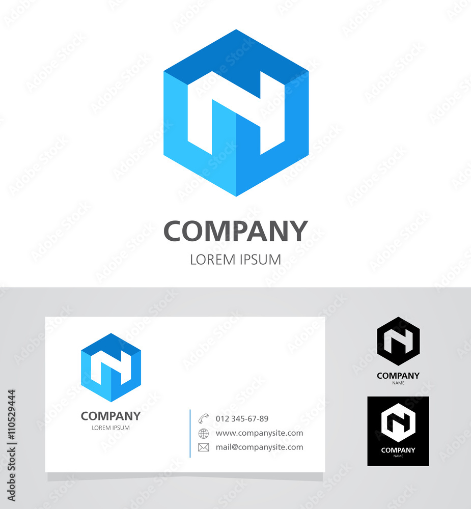 Obraz premium Letter N - Logo Design Element with Business Card - illustrationVector Logotype Template 