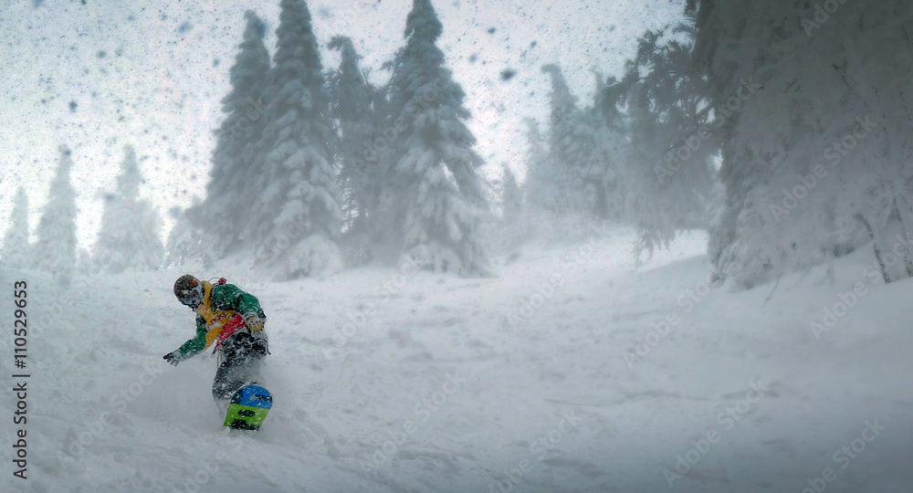Snowboarding in powder