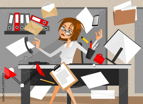 Young secretary hard working in panic