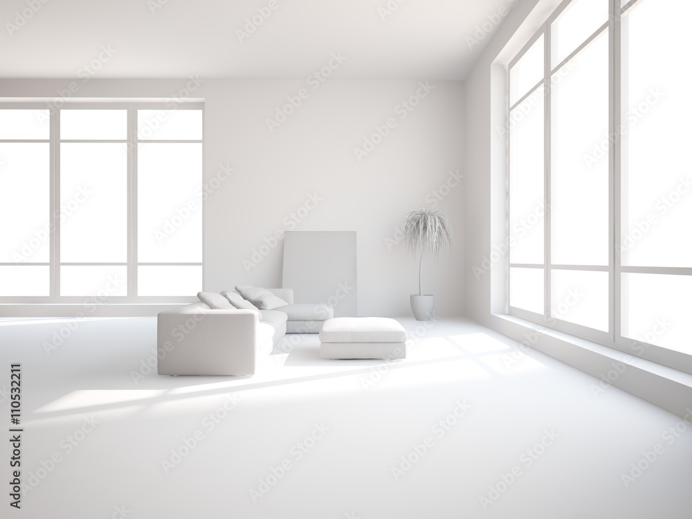 Fototapeta premium white interior design of living room -3D illustration