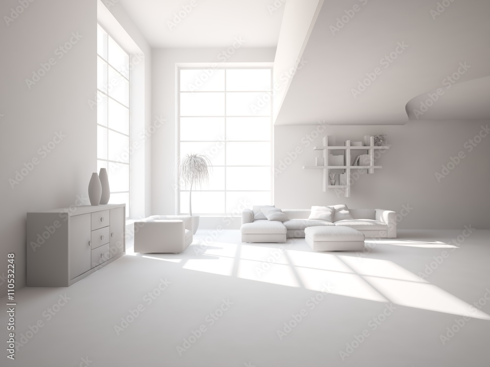 white interior design of living room -3D illustration white interior design of living room -3D illustration