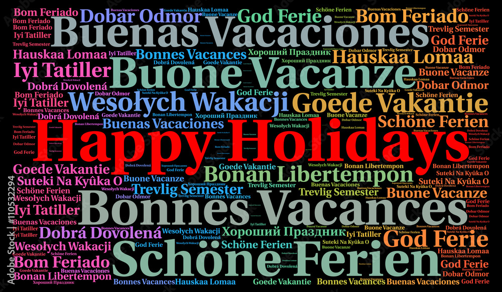 Happy holidays in different languages word cloud 