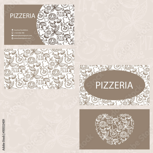 Hand drawn business card template for Pizzeria business . Vector illustration
