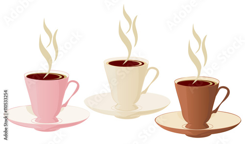 White, brown and pink insulated coffee cups.
