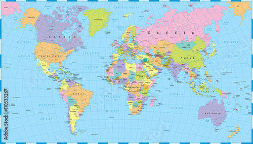 Fotografija Colored World Map - borders, countries and cities - illustration


Highly detailed colored vector illustration of world map
